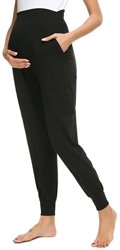 Spring Maternity Women's Casual Pants Premama Solid High Waist Strechy Lounge Trousers For Pregnant Women Joggers With Pockets