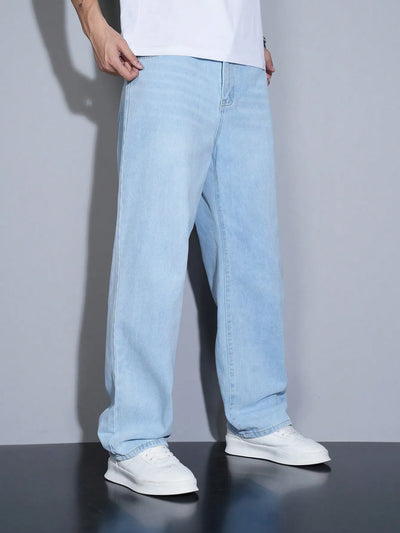 Manfinity Homme Men's Straight Loose Fit Multi-Pocket Casual Denim Jeans