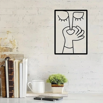 Metal Wall Art for Toilet: Funny Portrait with Minimal Line Art Design as Bathroom Sign & Restroom Decor