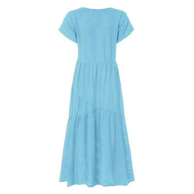 Bohemian Summer Dress for Women V Neck Vestidos Ladies Streetwear Solid Ruffle Dresses Asymmetrical Loose Robe Women Clothing