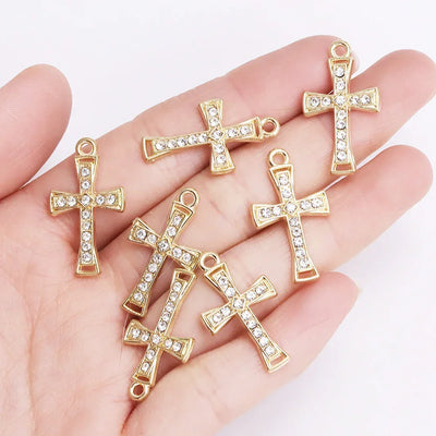 Mixed 10Pcs Pearl Zircon Cross Charms Crucifix Pendant Jewelry Making Supplies Diy Luxury Necklaces Earrings Accessories Gift