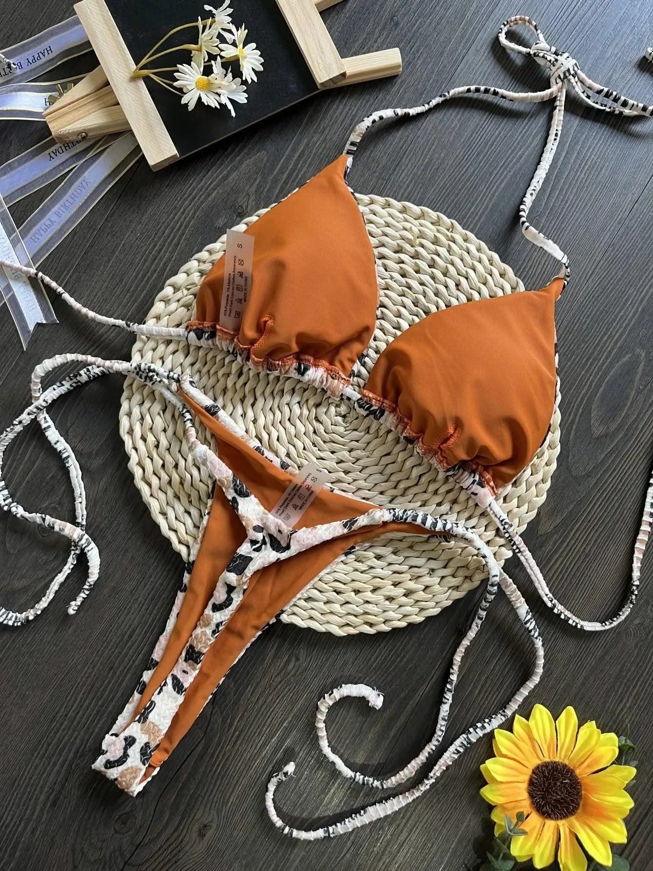 Swimwear Women Leopard Printed Sexy Bikini Set Striped Beachwear Summer Swimsuit Two-pieces Thong Bathing Suit Biquinis