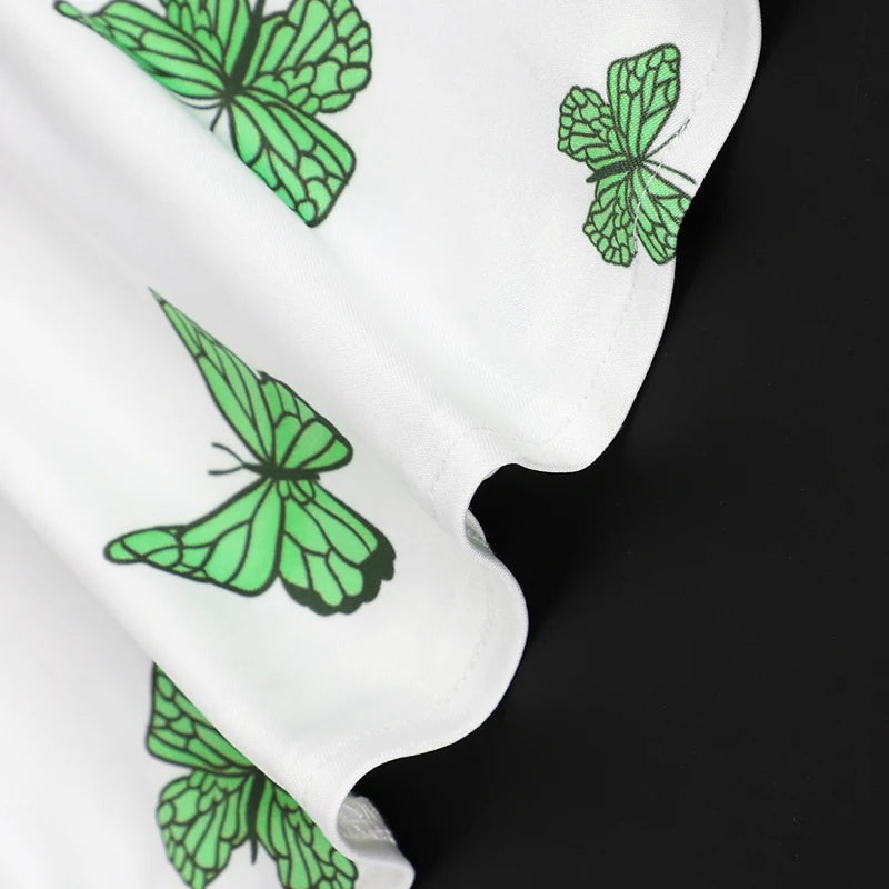 Summer New Women Dresses Streetwear Fashion Butterfly Print V-Neck Dress Sexy Female Backless Knitted Dress Casual Slim Clothing