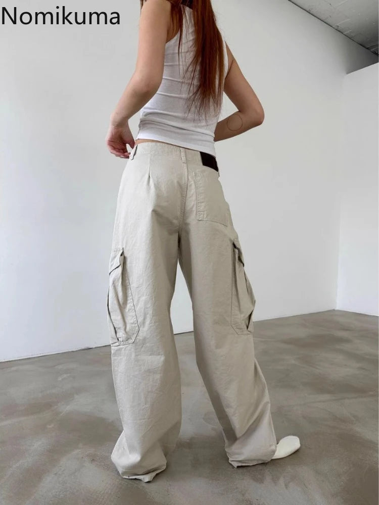 Streetwear Casual Cargo Pants for Women 2025 New Bottoms Summer Thin Straight Trousers Fashion Pockets Korean Pantalon Femme