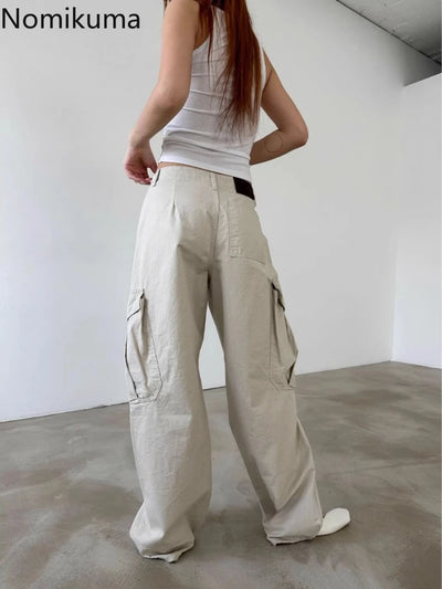 Streetwear Casual Cargo Pants for Women 2025 New Bottoms Summer Thin Straight Trousers Fashion Pockets Korean Pantalon Femme