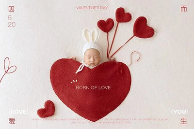 New-Baby Rabbit Costume With Cute Bunny Ear Hat & Love Shape Pocket Background Props | New-born Photography Theme Set