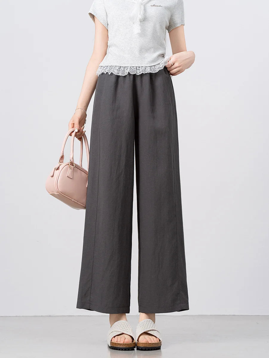 New Wide-leg Pants Women Clothing Summer Thin Loose Straight Casual Pants Solid High Waist Drape Nine-point Literary Pants