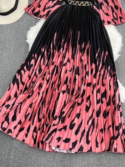 Women's Summer Dress Light Mature Style Retro Style Ruffled 5/4 Sleeves Round Neck Waist Shrinking Print A-line Dress D3971