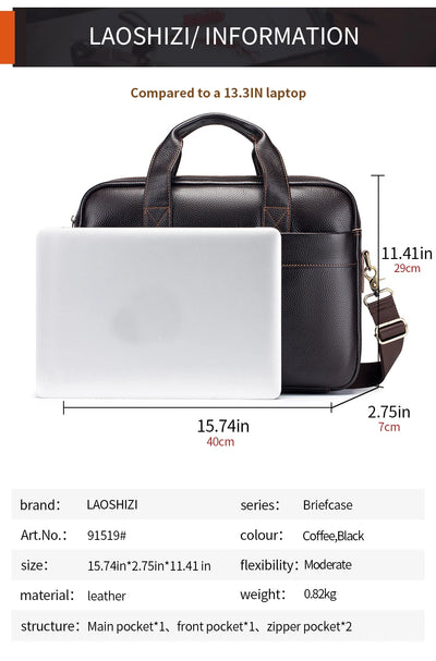 Hot selling men's bags, leather handbags, men's top layer cowhide briefcase, 14 inch computer file bag