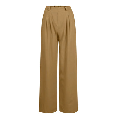 Wide Leg Pants Elastic High Waist Casual And Versatile Suit Pants For Female Simple Fashion Nine Length Trousers With Pockets