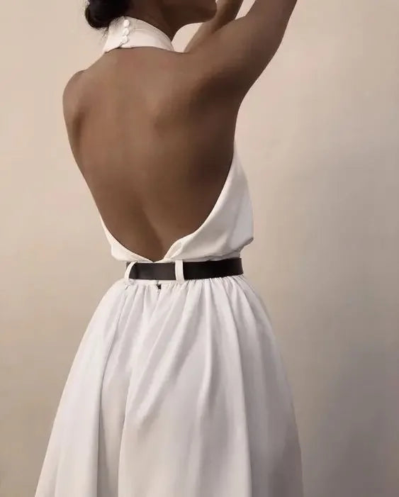 Women Sexy Backless Jumpsuits Halte Sleeveless Slim High Waist Sping Summe Thin Lady Elegant Streetwear Long Wide-leg Pants