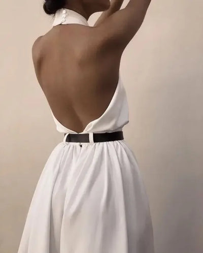 Women Sexy Backless Jumpsuits Halte Sleeveless Slim High Waist Sping Summe Thin Lady Elegant Streetwear Long Wide-leg Pants