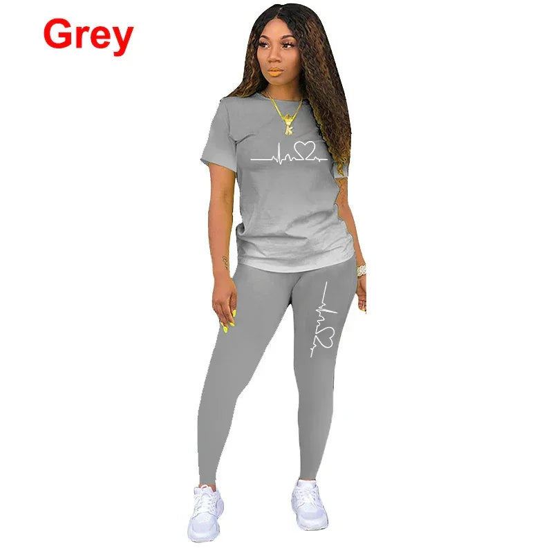 Summer Two Piece Set Women Tracksuits Sets ECG Printed T Shirt Pants Sports Suit For Women Clothing