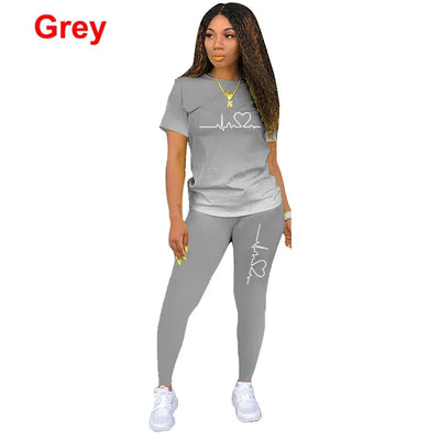 Summer Two Piece Set Women Tracksuits Sets ECG Printed T Shirt Pants Sports Suit For Women Clothing