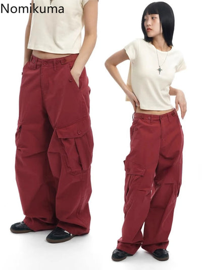 Streetwear Casual Cargo Pants for Women 2025 New Bottoms Summer Thin Straight Trousers Fashion Pockets Korean Pantalon Femme