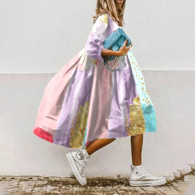 Dresses For Women 2023 Autumn New Loose Color Printed Vestidos Fashion Casua Party Vacation Ladies Bohemian Beach Dress MsChuh