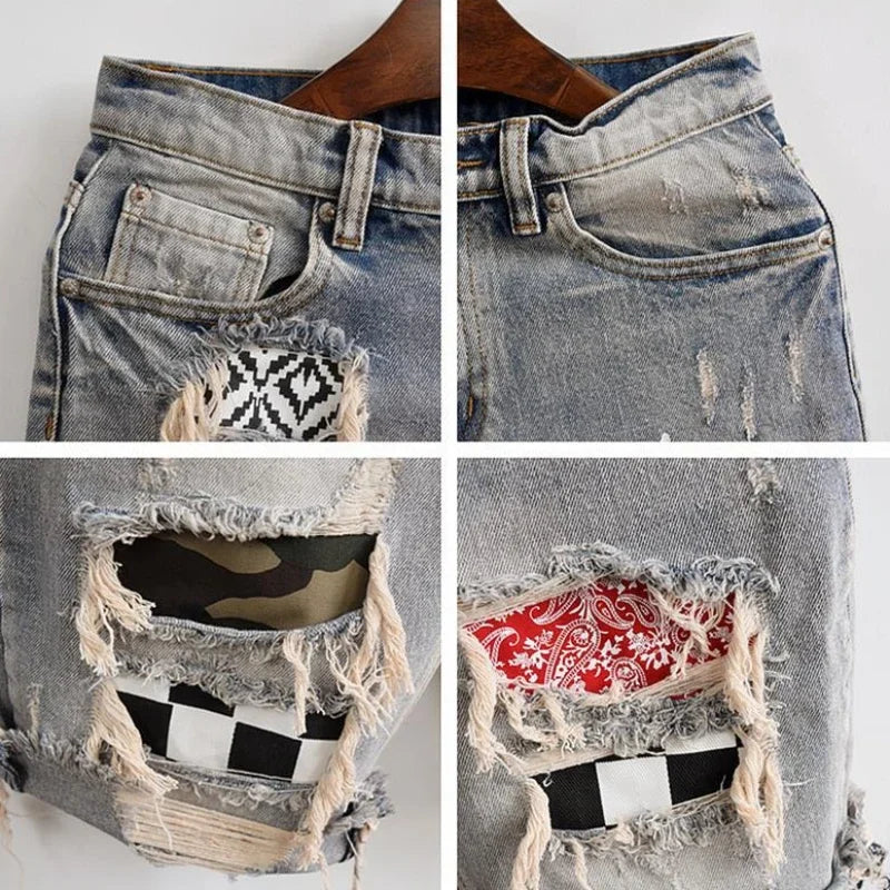Man Denim Shorts Camouflage Hip Hop Graphic Short Jeans Pants for Men Original Distressed Thin New in Rude Streetwear Designer