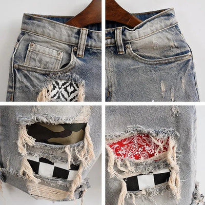 Man Denim Shorts Camouflage Hip Hop Graphic Short Jeans Pants for Men Original Distressed Thin New in Rude Streetwear Designer