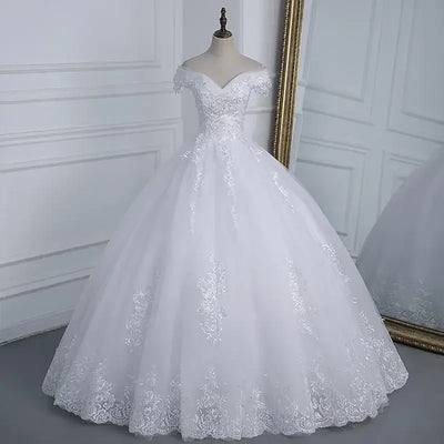 Shoulder Wedding Dress Light Appliques Pearls Lace Fashion Wholesale Cheap Simple Bride Dress Vestidos De Novia Customized