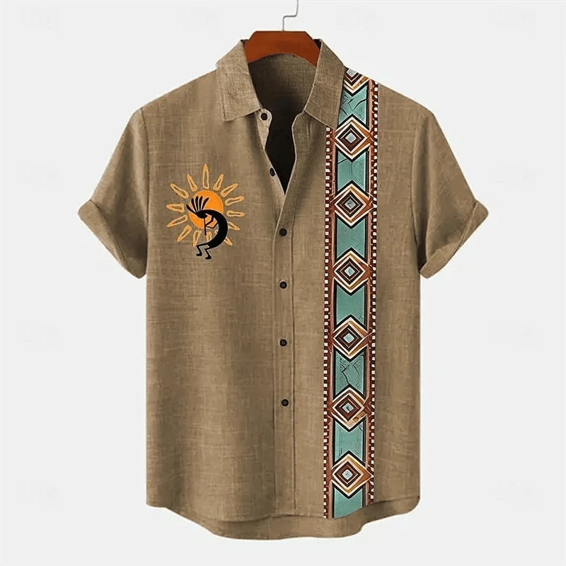 2025 linen men's shirt short sleeved new men's shirt fashionable casual street outdoor shirt linen - Elanique