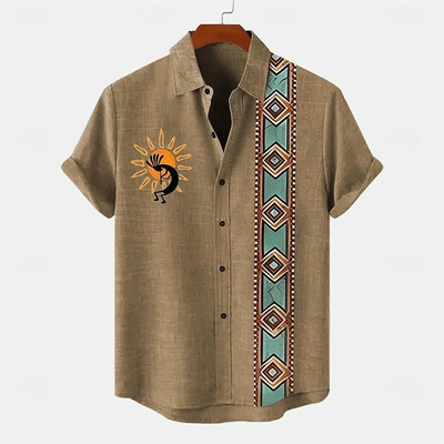 2025 linen men's shirt short sleeved new men's shirt fashionable casual street outdoor shirt linen - Elanique