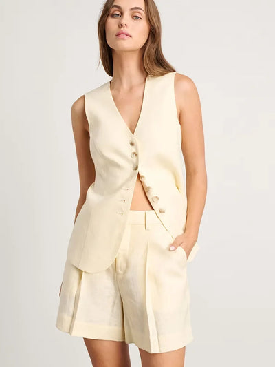 Cotton and Linen Chic Casual Vest Shorts Set Women Summer New Fashion Commuter Sleeveless Single Breasted Tank Top Shorts Suits