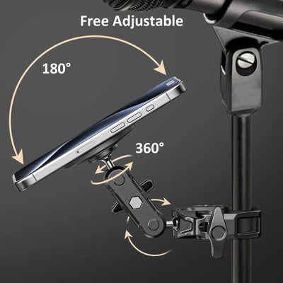 All-Metal Magsafe Phone Holder with Heavy-Duty Adjustable Clamp - Secure Magnetic Mount for Spin Bikes/mic Stands/handlebars