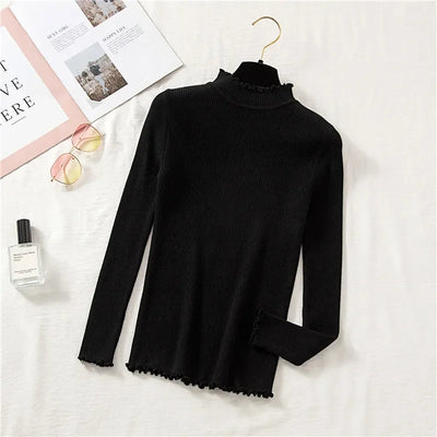 Mock Neck Clothes Knitted Woman Sweaters Pullovers Autumn Winter Basic Women's Jumper Slim Somen's Sweater Pull Long Sleeve