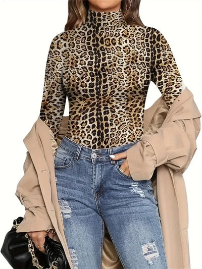 Women's Vintage Mesh Leopard Print Long Sleeve High Waist One-piece Swimsuit Summer Role Play 2025 New Beach Bikini Bodysuit