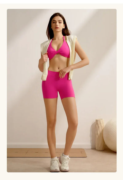 European and American Yoga Suits for Women Three-quarter Pants Two-piece Set Beautiful Strap Peach Buttock Lifting Fitness