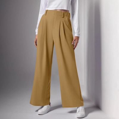 Wide Leg Pants Elastic High Waist Casual And Versatile Suit Pants For Female Simple Fashion Nine Length Trousers With Pockets