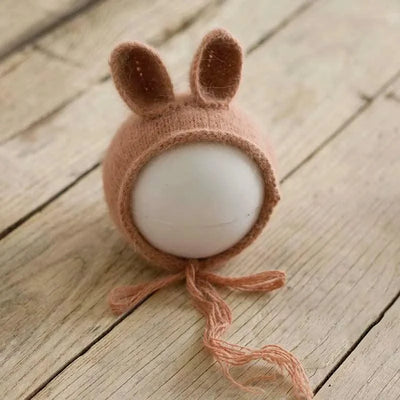 Knitted Handmade Rabbit Hat | New-born Photography Props |Adjustable Infant/ Baby  Headwear