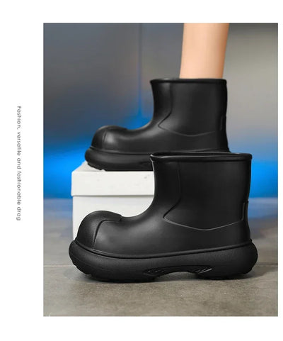 The Mid-top of The Women's Rain Boots Is Available in Solid Multi-color Options Including Waterproof and Anti-slip Flat Shoes