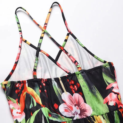 Floral Dress Women's Summer Dress Sexy Backless V-neck Suspender Long Dress