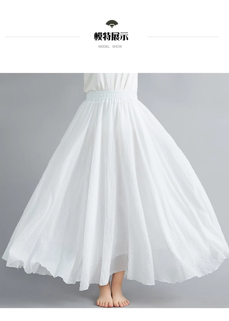Fashion Cotton Linen Clothes Women Skirts Maxi Y2k Elegant Beach Saia Ropa Mujer Casual Vestido Boho Long Skirt Faldas Harajuku