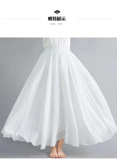 Fashion Cotton Linen Clothes Women Skirts Maxi Y2k Elegant Beach Saia Ropa Mujer Casual Vestido Boho Long Skirt Faldas Harajuku