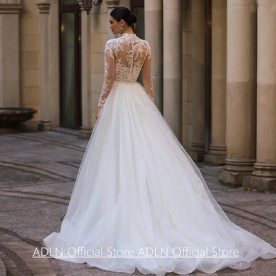 Woman Mermaid Wedding Dresses Vestido De Noiva Customized High Neck Full Sleeves Applique Detachable Train Bridal Gown