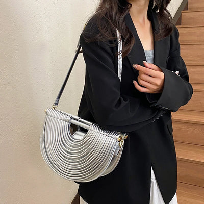 Handbags for Women 2025 New Gold Luxury Designer Brand Handwoven Noodle Bags Rope Knotted Pulled Half Moon Silver Evening Clutch