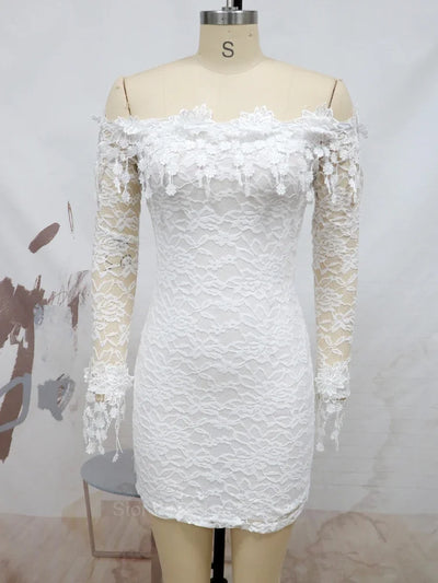 Fashion Elegant Chiffon Floral Dresses For Women High Waist Wrap White Dress Summer Hollow Long Sleeve Sexy Dress Rropa De Mujer