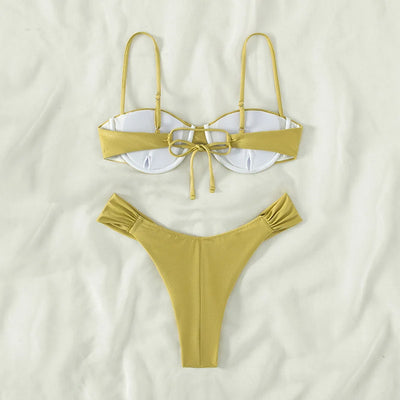 2023 New Swimwear Women Bikini Sets New Sexy Bikini Set Solid Color Sling Pleated Split Swimsuit Women 2 Pieces Micro Bikini Swi