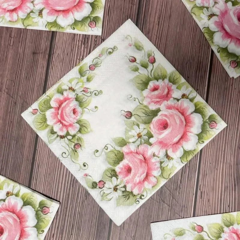 10/20pcs 33cm Lotus Flower Printed Facial Tissue Picnic Birthday Party Wedding Confessions Tissue Full Flower Napkins Decoupage