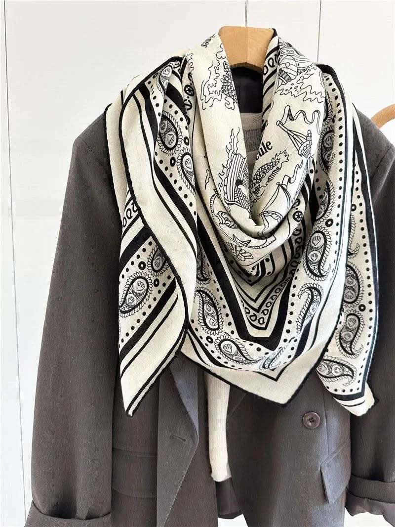 Large Square Wool Blanket Scarf Wraps Women Shawl 132x132CM