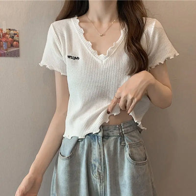 Oversized Summer Short Sleeve T-shirt Women's Foreign Style Versatile Slim Knitted Top Underlay