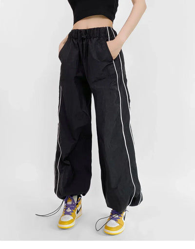 Women's Wide-Leg Joggers Adjustable Ankle Cuffs Side Stripes Drawstring Waist Lightweight Streetwear