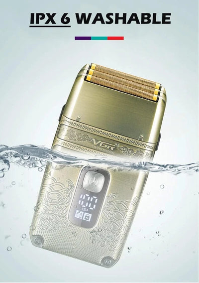 VGR Metal Wet Dry Electric Shaver For Men Rechargeable Hair Beard Electric Razor Washable Facial Shaving Machine For Bald Head