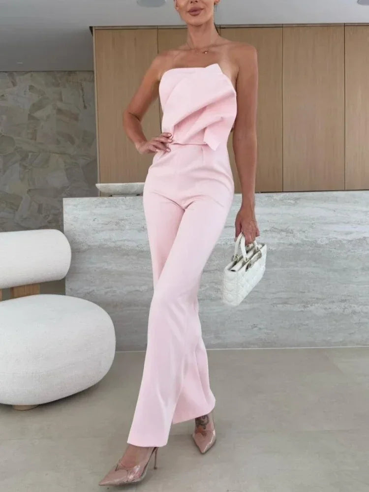 Women's Jumpsuits 2025 New in Summer Fashion Casual Office Lady Solid Color Tight Low Back High-waisted Wide-leg Jumpsuit