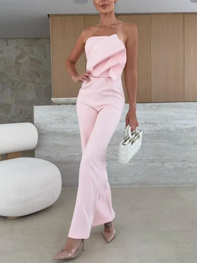 Women's Jumpsuits 2025 New in Summer Fashion Casual Office Lady Solid Color Tight Low Back High-waisted Wide-leg Jumpsuit