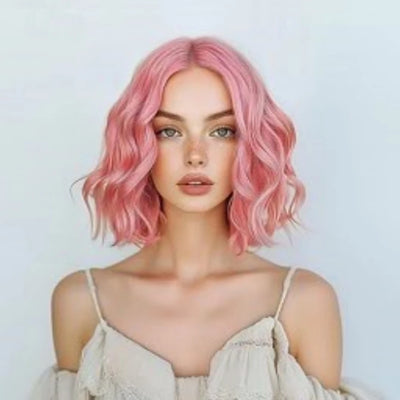 HAIRJOY Synthetic Hair Wavy Wigs for Women Short  Middle Part Curly  Bob Wig  Heat Resistant Fiber Wig for Daily Party Use
