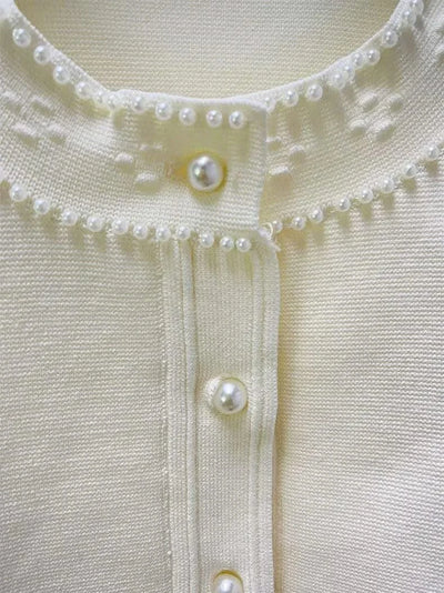 Women's summer dress with round neck and short sleeves with pearl decoration elegant party dress women's dresses trend 2025