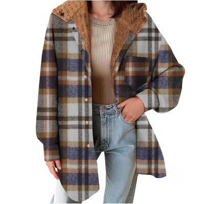 Women Chic Jackets Autumn Winter Lapel Patchwork Coats Casual Office Jacket
